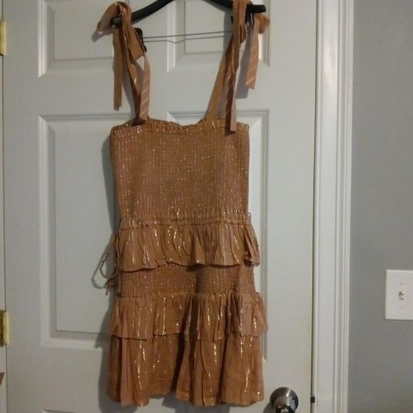 NWT House of Harlow 1960 Metallic Shirred Ruffle Smocked Dress - Picture 8 of 9